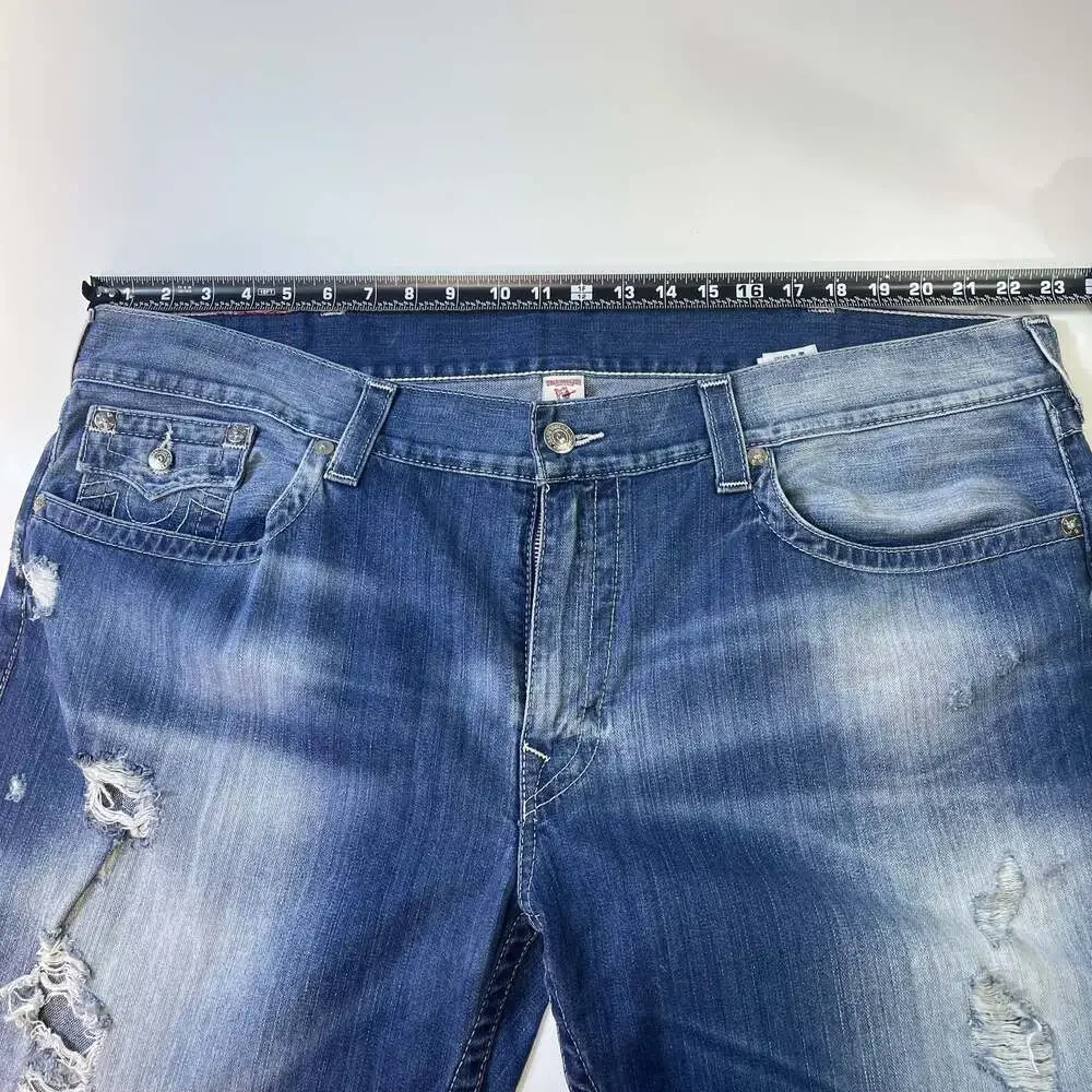 True Religion World Tour Section Straight Distressed Denim Jeans Sz 44 x 34